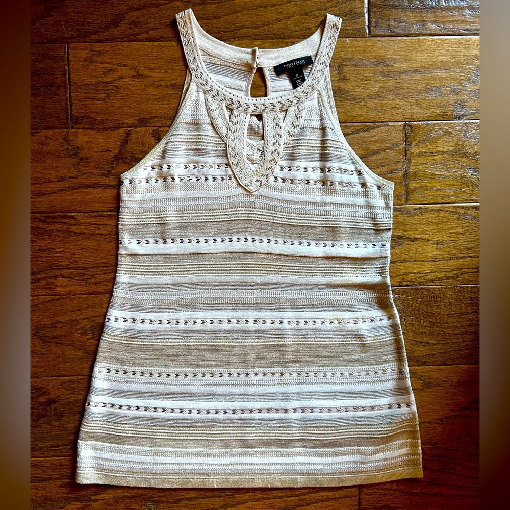 WHITE HOUSE | BLACK MARKET Women’s Embellished Halter Ecru W Pearl Dust. Size M - Picture 3 of 7